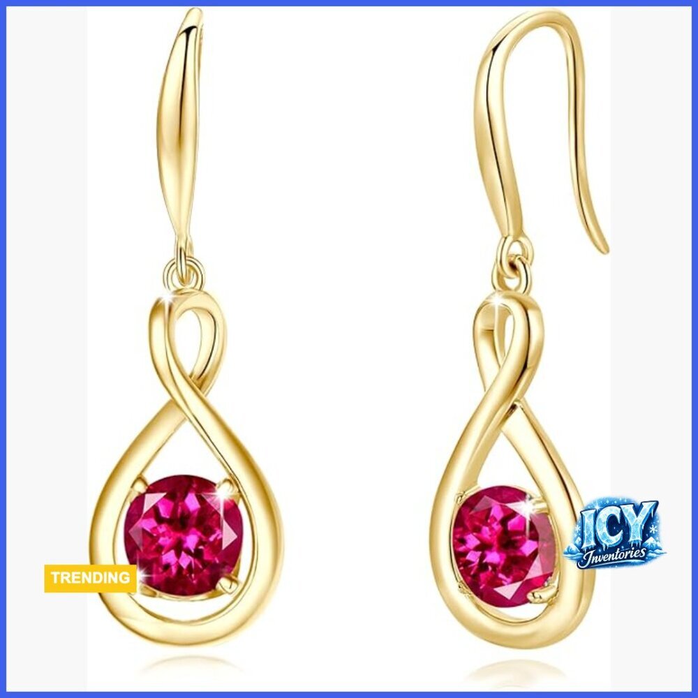 Sterling Silver Dangle Drop Earrings with Ruby Birthstone Infinity Jewelry